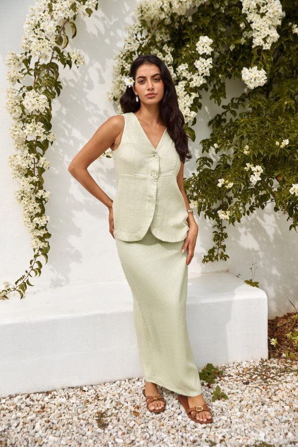 Seaside Haven Linen Vest Top Green - Image 3