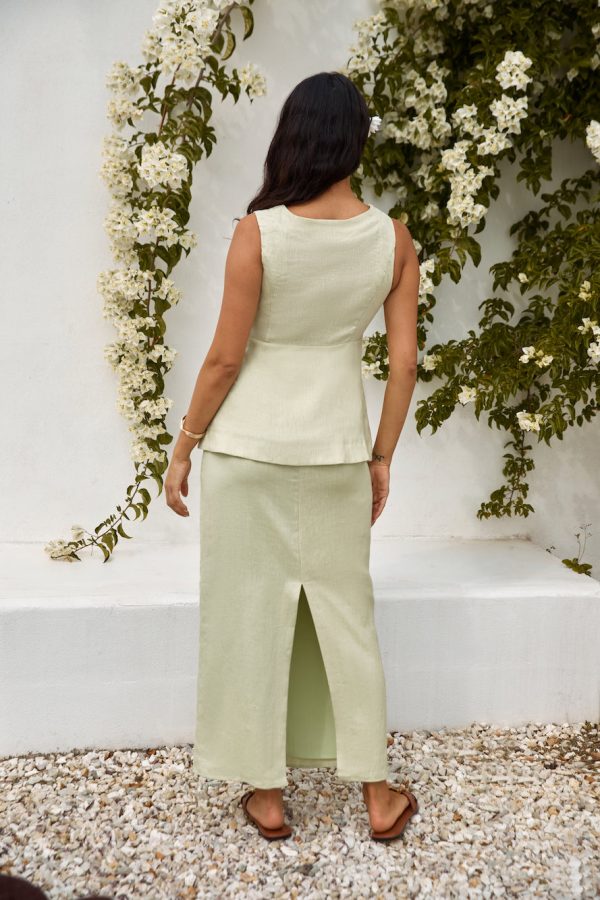 Seaside Haven Linen Vest Top Green - Image 9