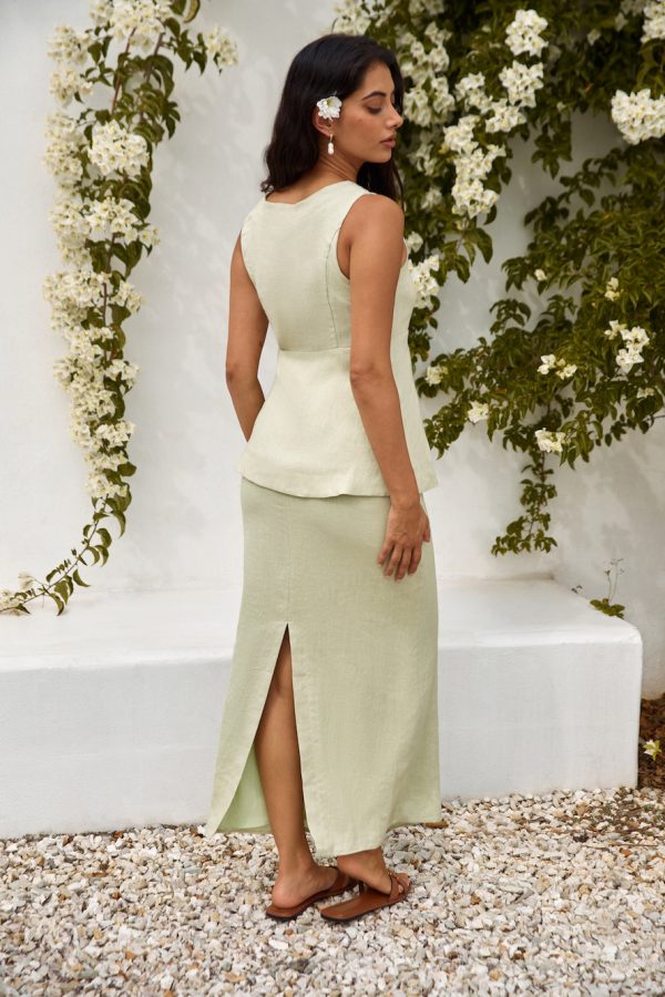 Seaside Haven Linen Vest Top Green - Image 2